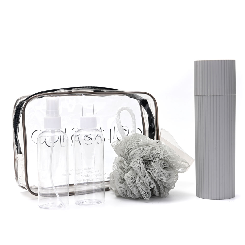 Set de Viaje x4 con Neceser Esponja Jabonera Peine Portacepillo 38944